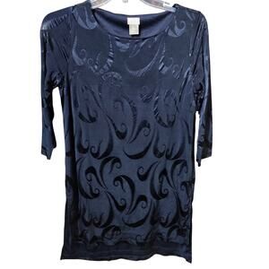 Chico’s Travelers Tunic Paisley Jacquard Long Sleeve Size 0P 4/6P NWT